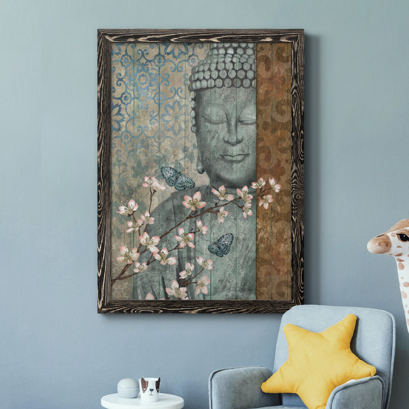 Bouddha - Peinture sur toile avec cadre flottant, H 44 po x l 31 po x P 1 po, Toile avec cadre noir