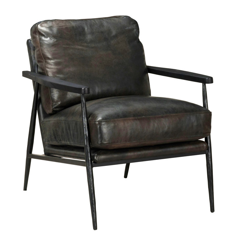 Arnold Leather Club Chair, Black/Black