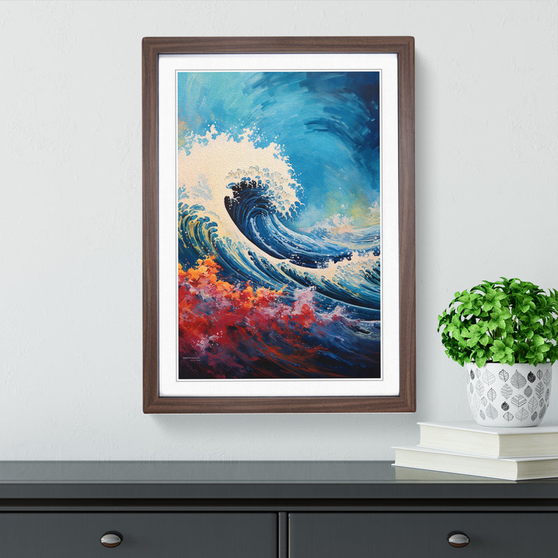Wave Japanese Impressionism - Framed Print, Walnut Framed, 34cm H x 25cm W