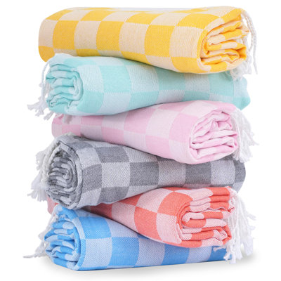 6 Packs  Beach Towel Vacation Essentials Blanket Set Pool Bath Towels Bulk Multipack Travel Sand Free Quick Dry Extra Large Oversized Cute Big Soft Lightweight Compact Checkered Cloud Women