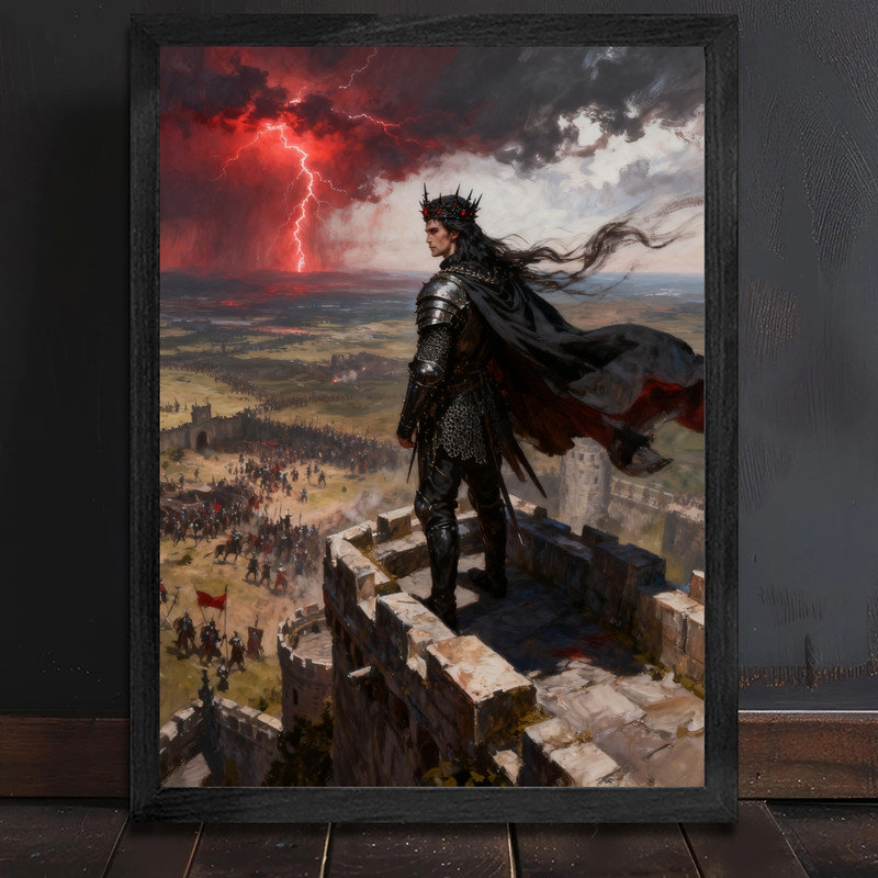 Art encadré noir, fantaisie chevalier vampire foncé, impression cadre médiéval gothique dramatique, H 11 po x l 9 po