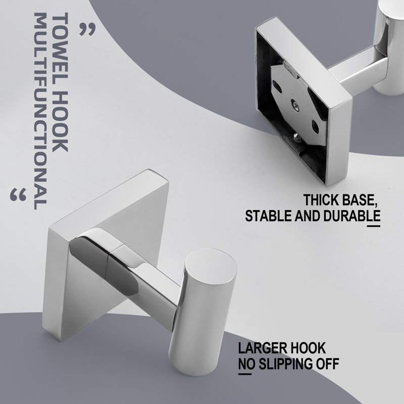 Towel Hook Wall Mounted, Polished Chrome