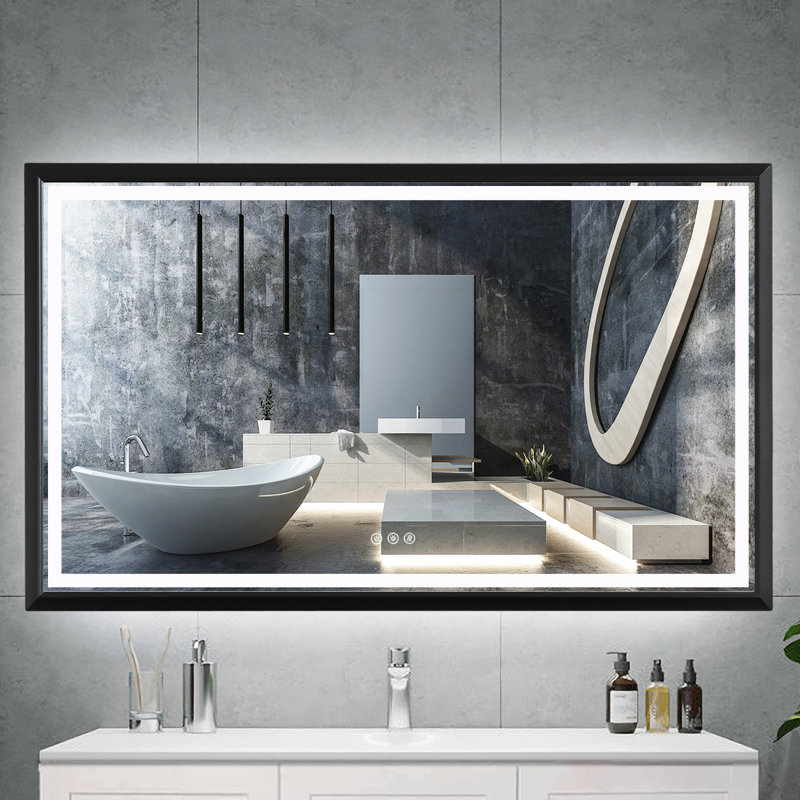 Miroir suspendu de salle de bain Novel, 36 po x 60 po, Noir mat