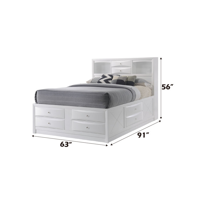 Lit Irlande avec fini blanc et rangement, Grand lit