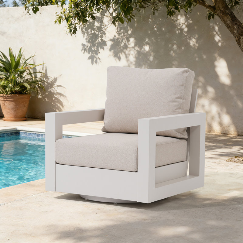 Outdoor Aluminum Swivel Chair, Beige Cushion/Beige Frame