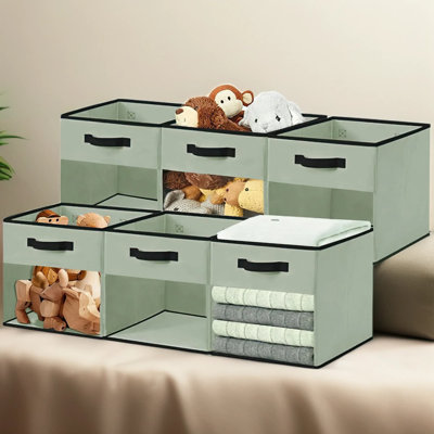 Fabric Storage Cubes with Clear Window, 11 Inch Collapsible Storage Bins for Shelves, Set of 6, Durable Non-Woven Organizer Bins for Clothes, Toys, Nursery, Bedroom, Living Room, Green