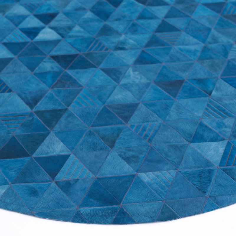 Cowhide Geometric Area Rug in Dark Jade, Round 9′ 10"