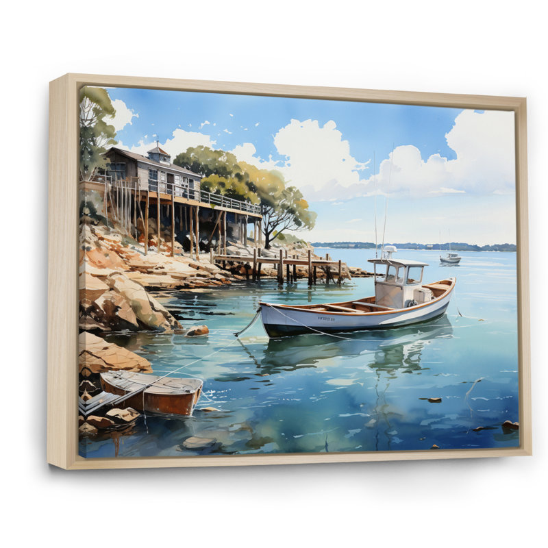 «Port Harbor Reflections» sur impression sur toile, Cadre naturel flottant, H 30 po x l 40 po x P 1,5 po