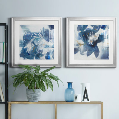 Blue Velveteen - Matted and Framed Under Glass, Set of 2, Large Living Room Wall Art