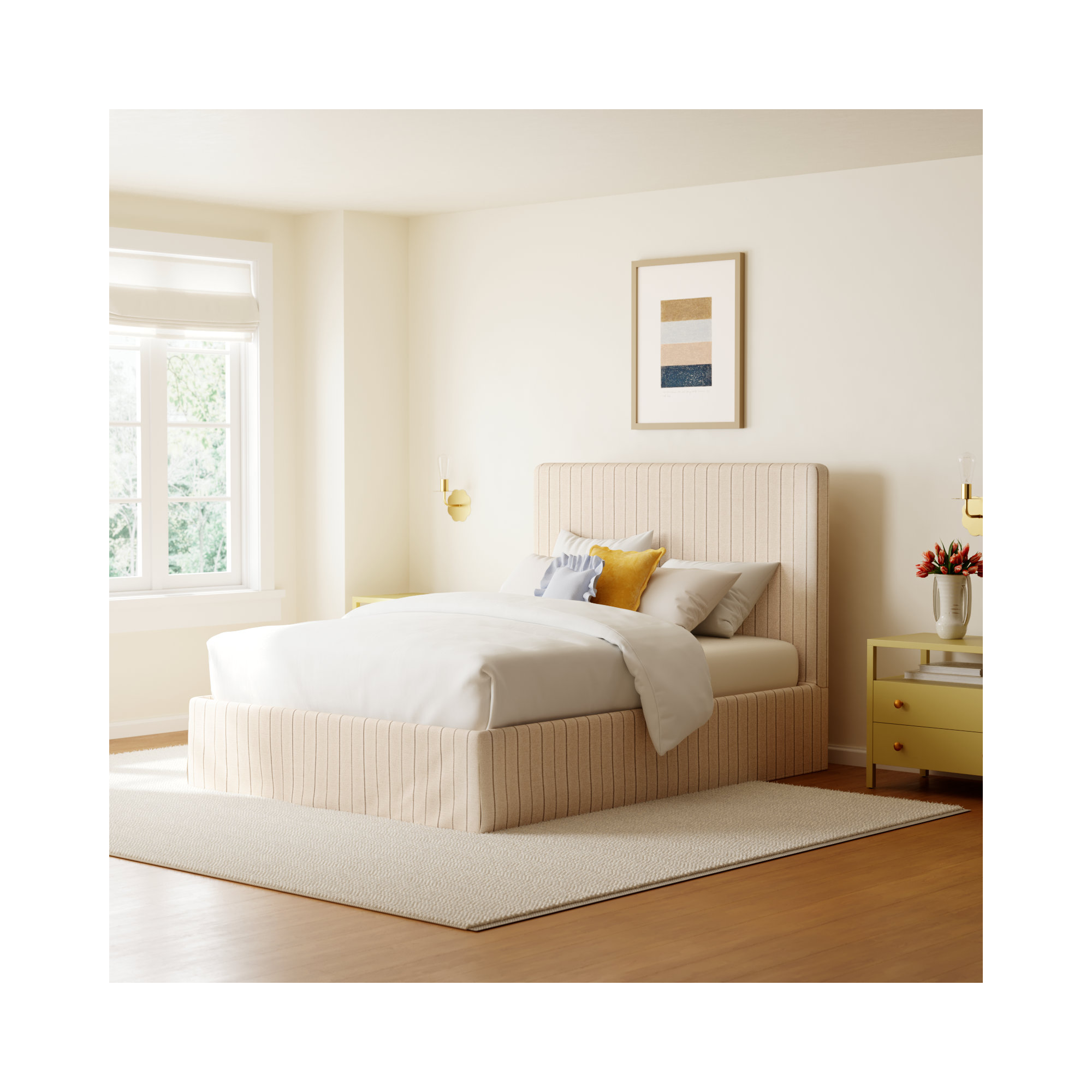 Verona Upholstered Slipcover Bed, California King, Fritz Charcoal Stripe