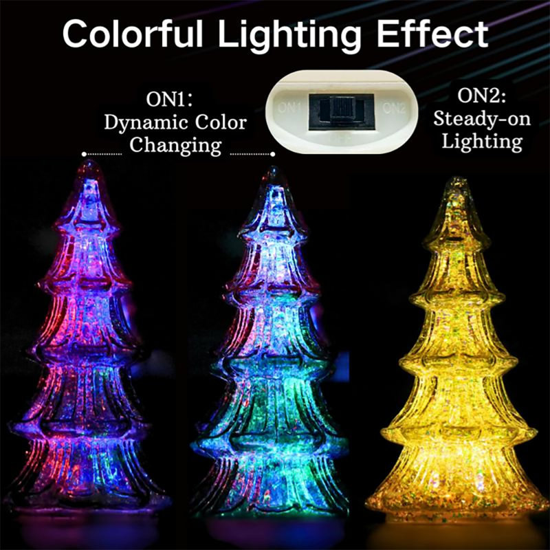 8" Yellow Glass Christmas Tree Table Light – Battery Operated Holiday Decoration For Mantel, Shelf, Window Or Office Festive Display