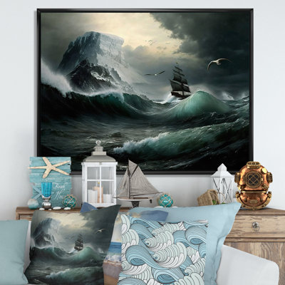 Voilier sur les vagues sauvages de la haute mer sur toile
