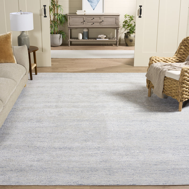 Ajnesh Hand Tufted Viscose/Wool Rug in Blue/Ivory, Rectangle 8' x 10'