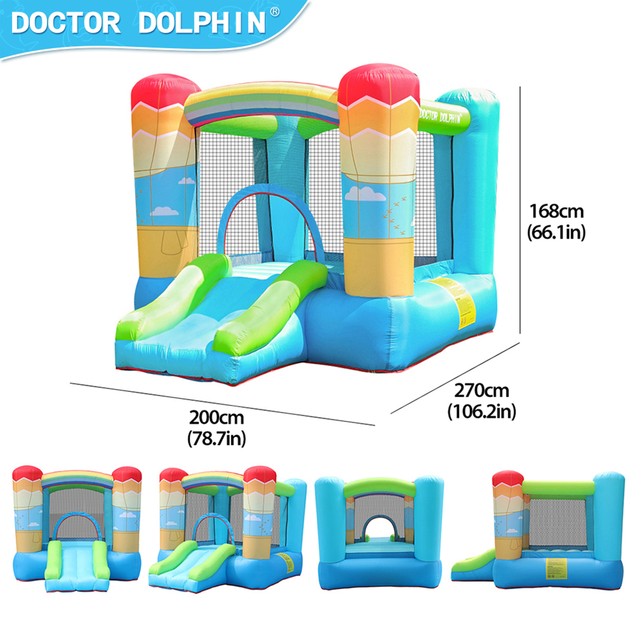 Doctor Dolphin 8.8'x6.5'x5.5' Inflatable Bounce House Rainbow Bouncer ...