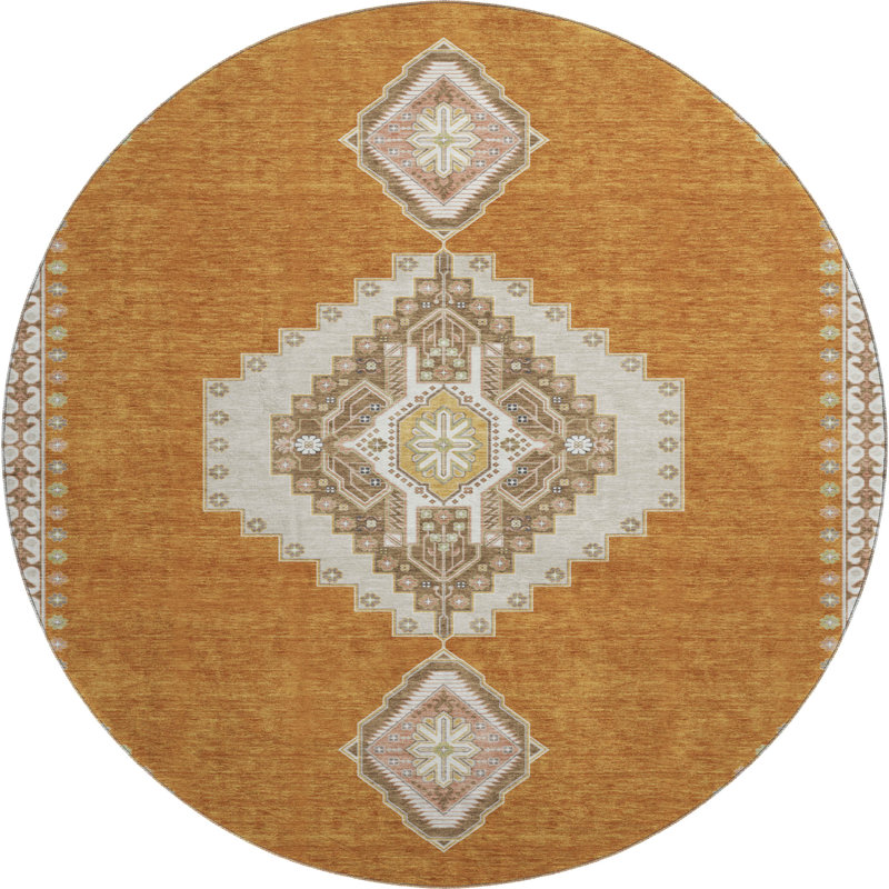 Premium Machine Washable Guada AMF1014 Oriental Rug, Round 8'