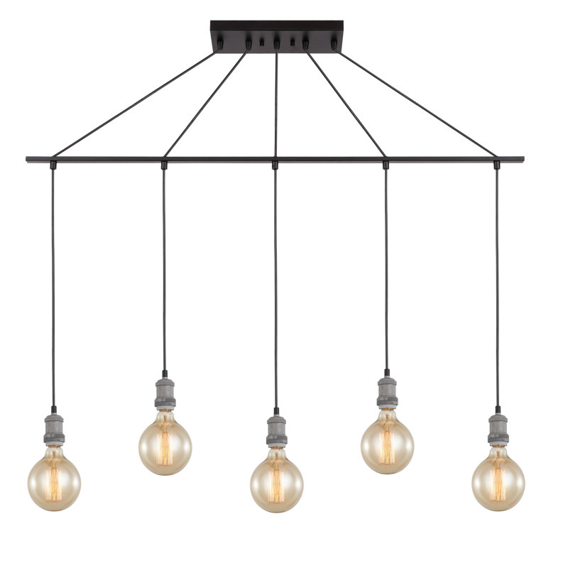 Luminaire suspendu pour îlot de cuisine 5 lumières Pinnix, Chrome / Bronze