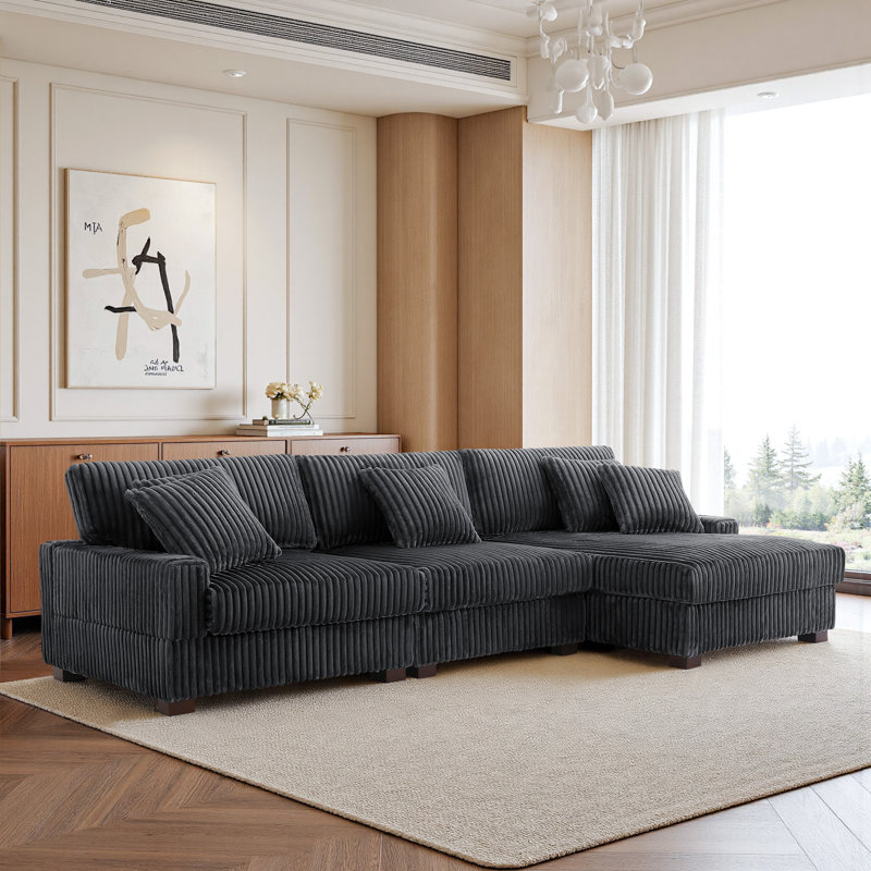 3 Seater Sectional, Grey Polyester/Foam Padding