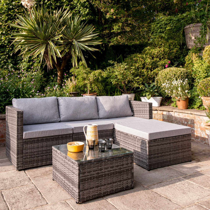 Luzi 4 Person Seating Group with Cushions, Cream , Grey 