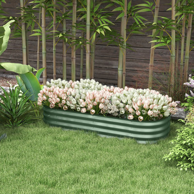 Ensemble de jardin surélevé galvanisé Outsunny de 4,9 pi x 2 pi x 1 pi, jardinière surélevée en métal avec bordure de sécurité, réservoir de bricolage facile pour faire pousser des fleurs, des herbes et des légumes, vert