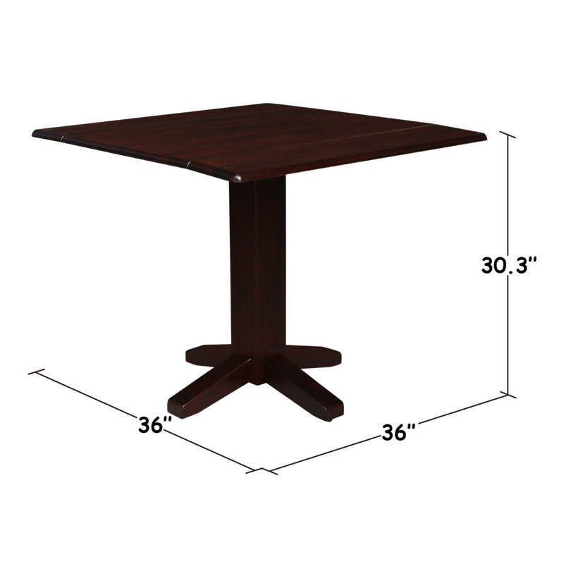 Solid Wood 36" Square Dual Drop Leaf Dining Table, Rich Mocha