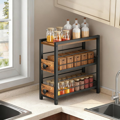 Spice Rack Organizer, 3-Tier Countertop Storage Shelf With Smooth Drawers, Space-Saving Narrow Design For Kitchen, Pantry, Or Coffee Station