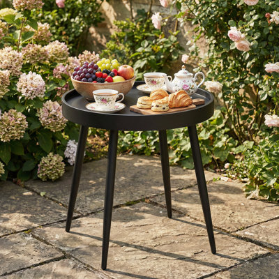 Round Patio Table, Small Outdoor Coffee Table with Plastic Top