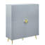 Grey Cabinet With High Gloss - 4 Door Media Storage Adjustable Shelves Metal Legs Finish Wave Pattern &-930185544