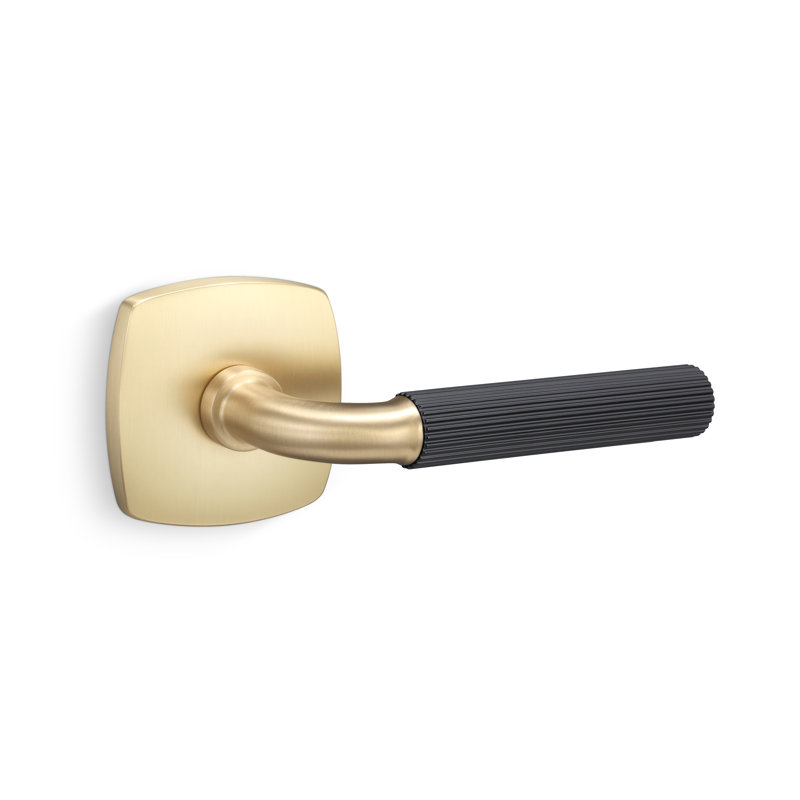 Forma Passage Rosette In Satin Brass, Straight Knurled Grip In Flat Black, Satin Brass/Black