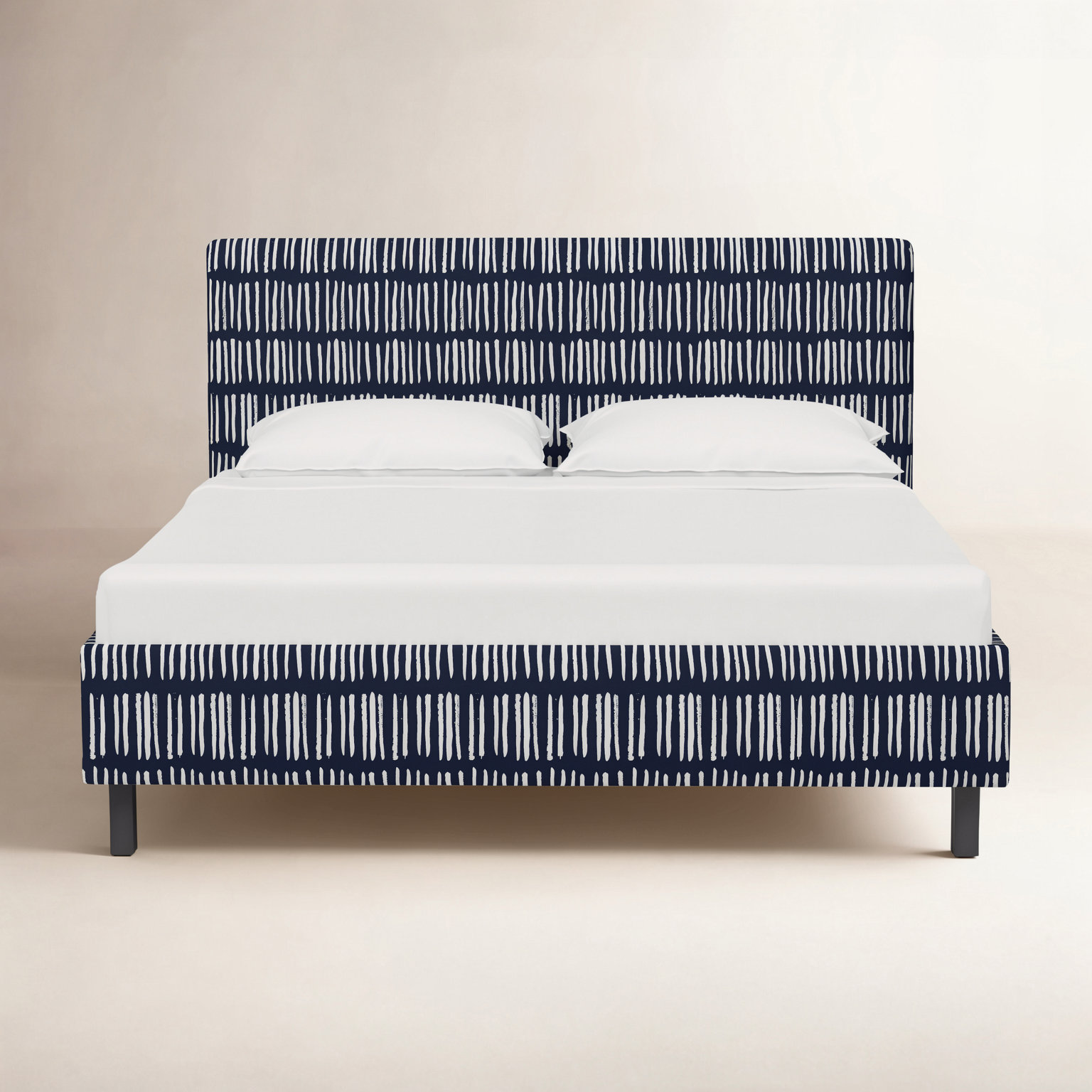 Lazlo Upholstered Bed, California King, Dash Navy, Striped