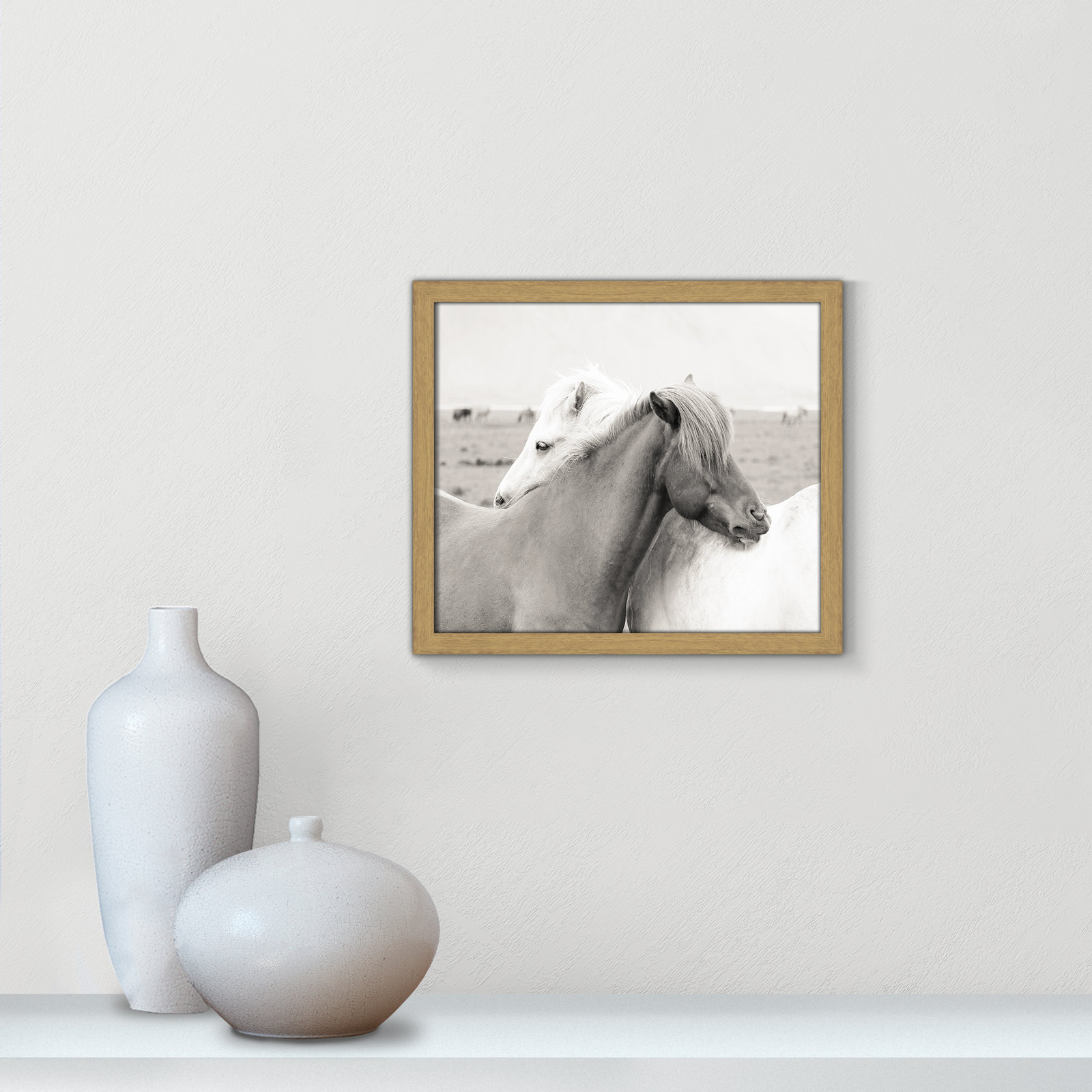 Melanie "Icelandic Meadow Horses" Print, 13" H x 15" W x 0.75" D, Natural Wood Grain Framed
