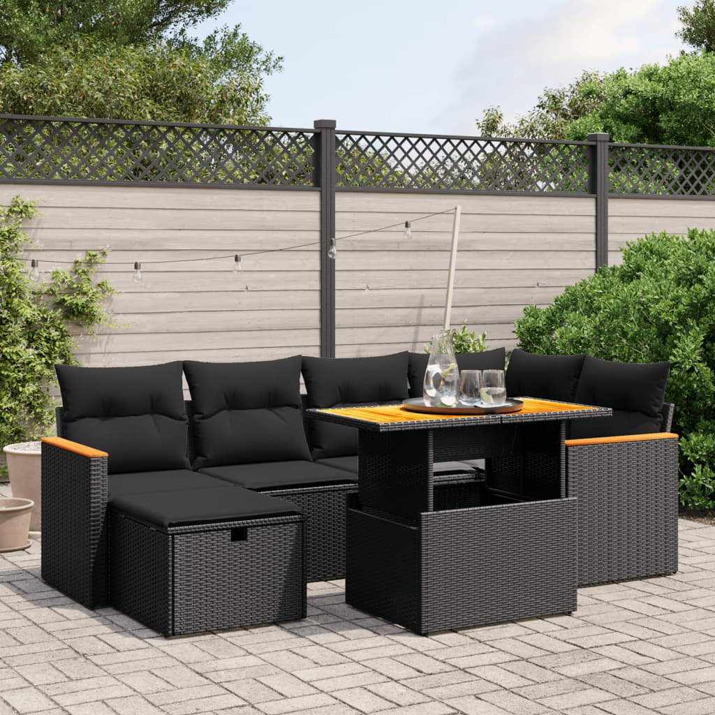 Vidaxl 7-Tlg. Garten-Sofagarnitur aus Polyrattan mit Kissen