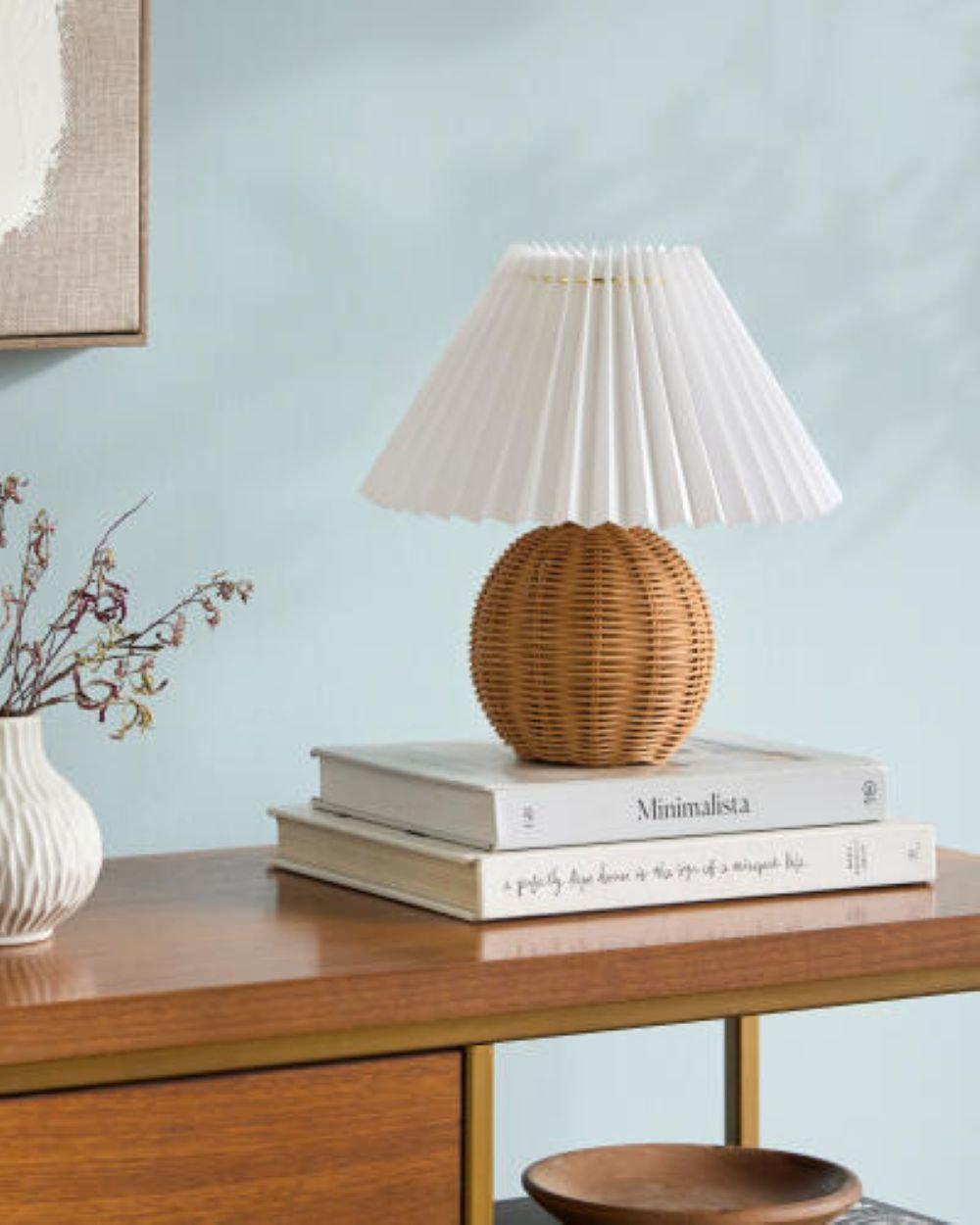 Chemise Rattan Table Lamp, Light Brown, Traditional