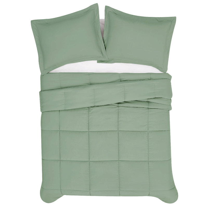 Truly Soft Garment Wash Solid Comforter Set, Green, Twin Extra Long Comforter + 1 Standard Sham