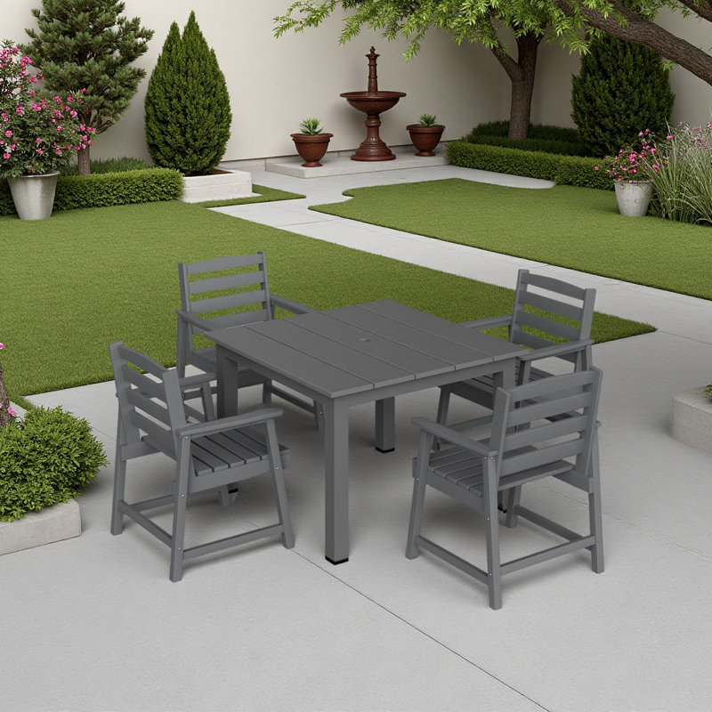 Table et chaises de salle à manger d'extérieur standard 5 pièces, convenant à de multiples décors, Gris