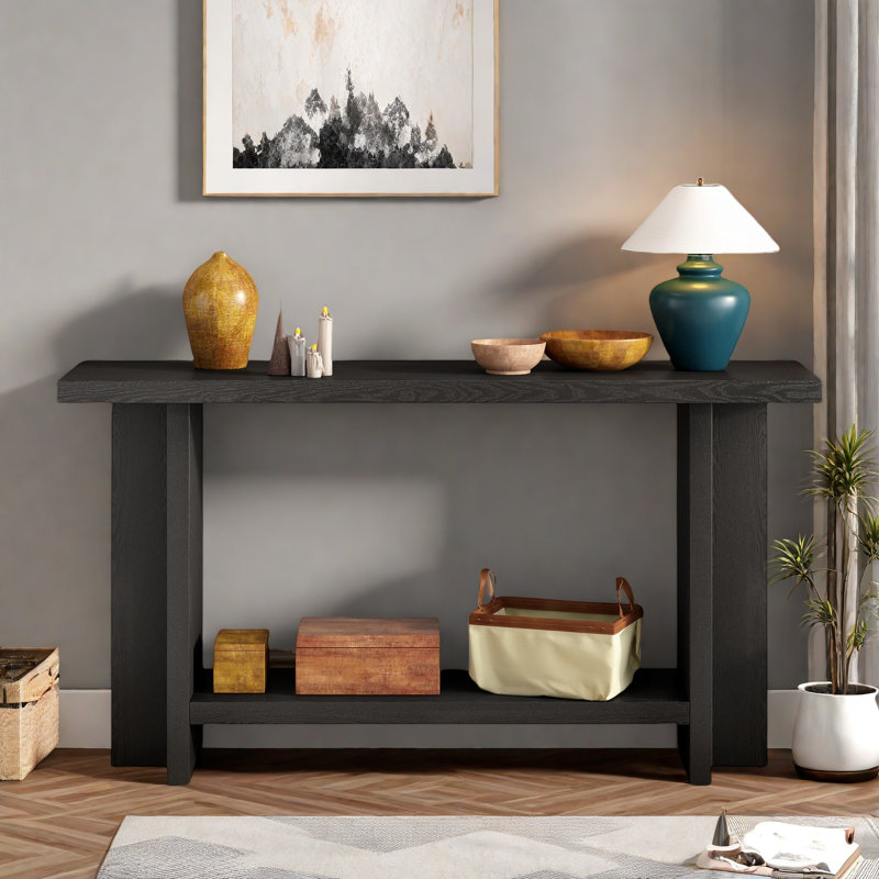 Vintage Console Table With T-leg Design And 2-tier Structure, Black