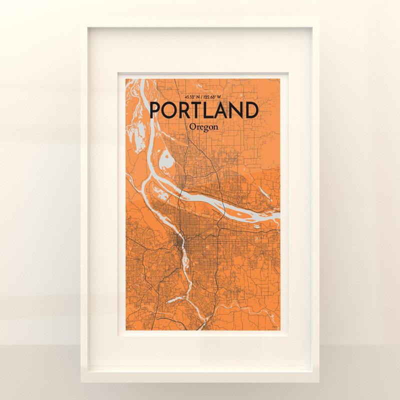Portland City Map In Orange - No Frame Print, 36cm H x 24cm W x 0.05cm D
