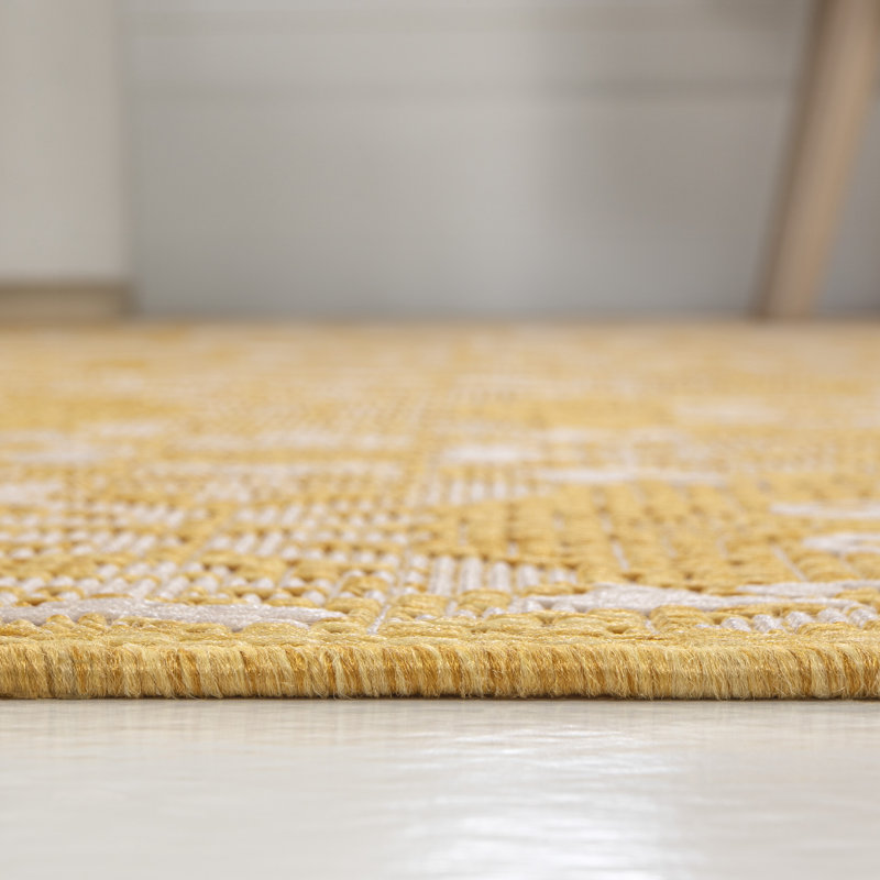Duglas Traditional Mediterranean Tile Design Yellow/Cream Indoor/Outdoor Rug, Rectangle 2'11" x 4'11"