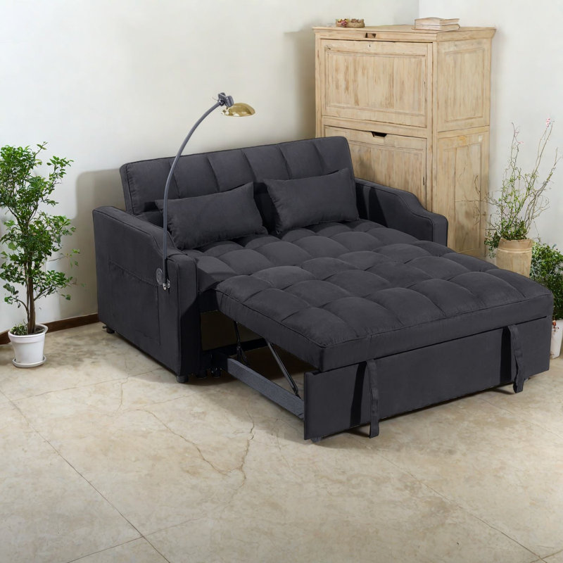 Multifunctional Modern Sofa Bed, Adjustable Black Suede For Home