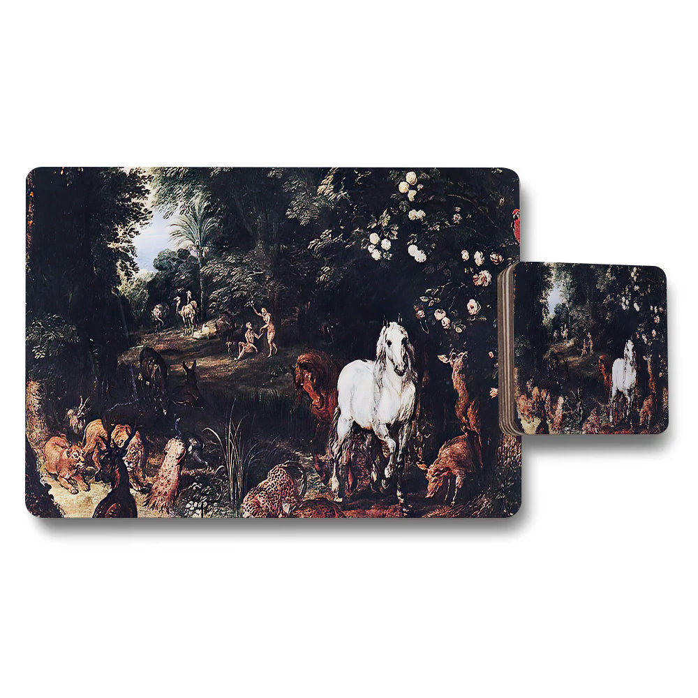 Pastoral Hunting Scene Placemats And Coasters Set With Horses