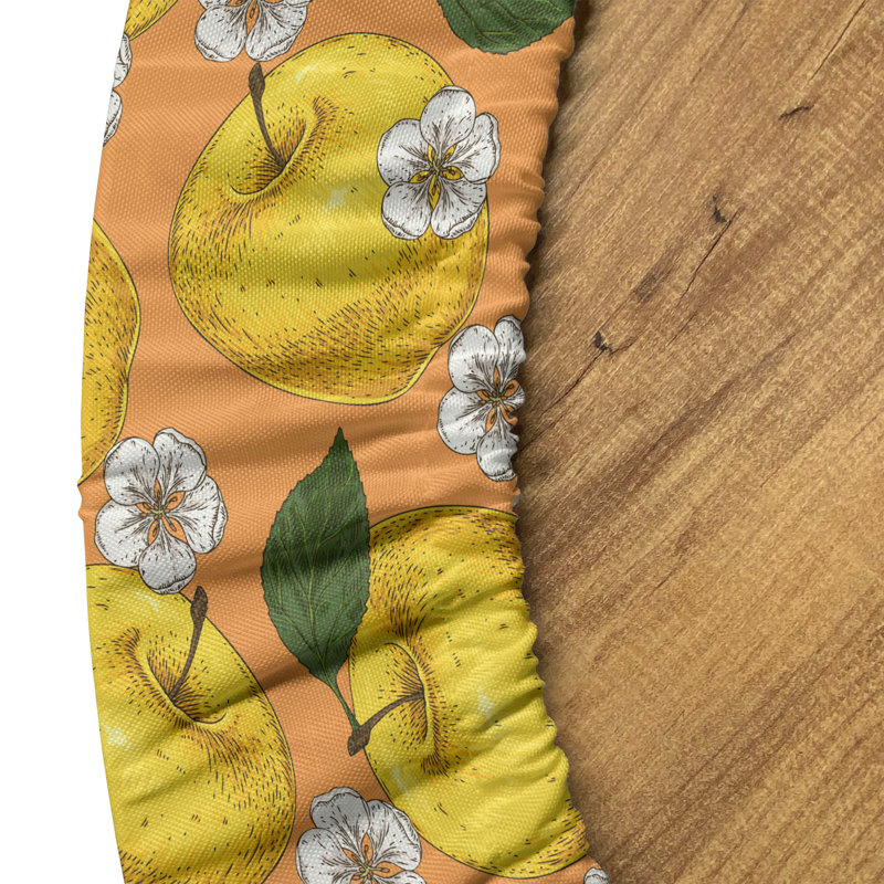 Ambesonne Spring Fitted Round Tablecloth Mustard Apricot and Emerald, 47.24" Round
