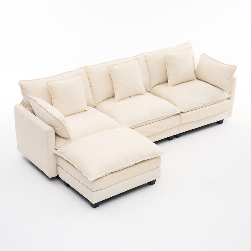 Beige en forme de L avec rembourrage de lit modulaire rembourré en lin 3 po