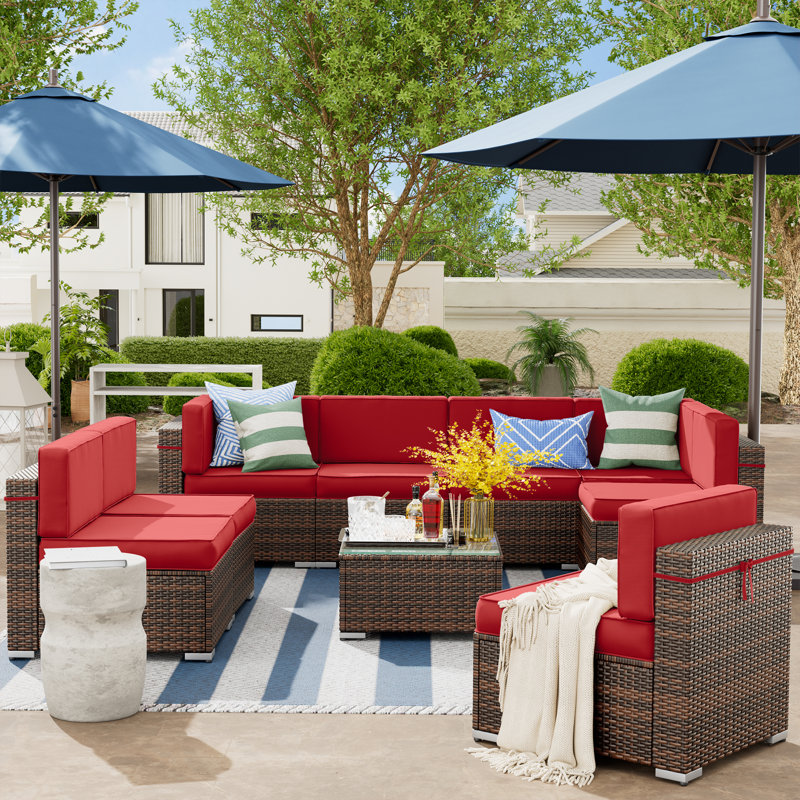 Angeli 8-Person Furniture Sets with Coffee Table, 1 Waterproof Covers, Red