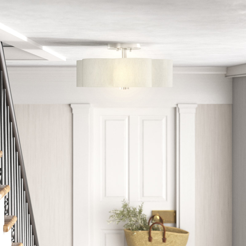 Copper Linen Blend Semi Flush Mount, Brushed Nickel, 8.5" H x 18" W x 18" D