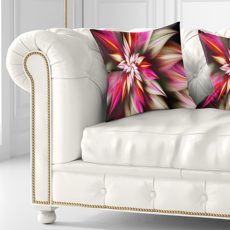 Fleur exotique spirale fractale - coussin imprimé abstrait, 16 po x 16 po, Rouge, Coussin décoratif