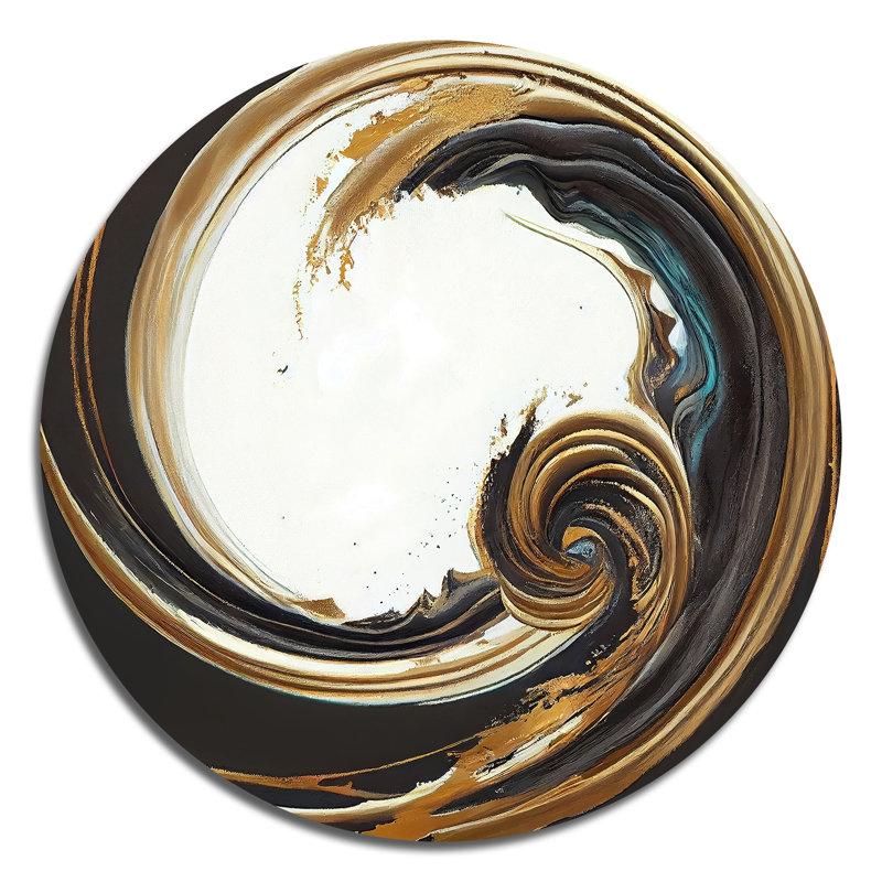 «Gold Glamour Circle 1 III», art abstrait rond en marbre sur métal, L 16 po x H 16 po