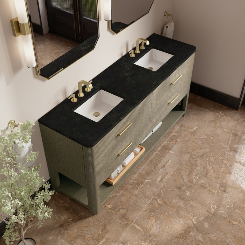 Meuble-lavabo double 72 po Lucian, chêne galet avec plateau en quartz 3 cm, Phantome Eclos