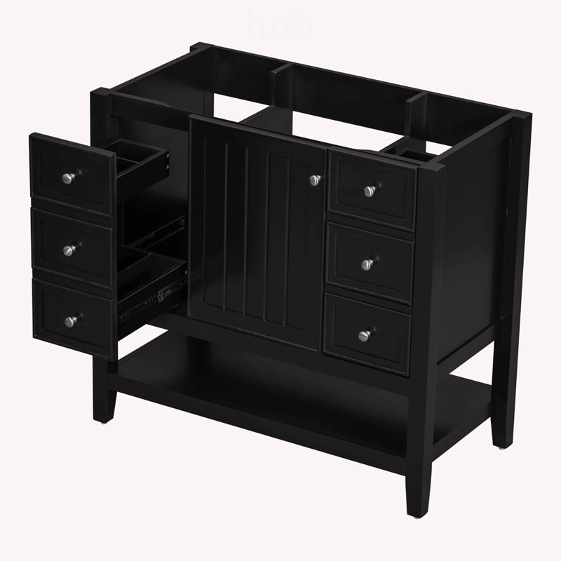 Meuble-lavabo de 91 cm (36 pouces) avec grand espace de rangement, en bois et en MDF résistants, comprenant un placard et des tiroirs pour salles de bains modernes.