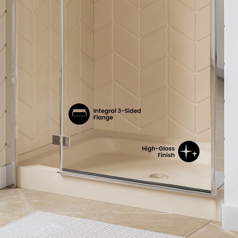 Voltaire 48 po x 32 po à simple seuil, bonde centrale et base de douche Voltaire, Biscuit