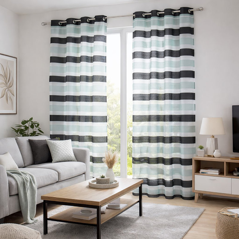 Panneaux de rideaux transparents à rayures Colorado - Rideaux filtrant la lumière pour la maison moderne, Noir