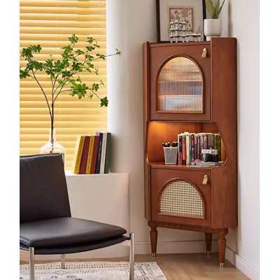 Vintage Sideboard, Rustic Solid Wood Rattan Triangular Cabinet